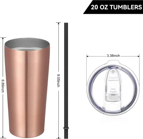 Miniatura 3 de VEGOND Vaso de 20oz a granel con tapa y pajita, vaso aislado al vacío de acero inoxidable de doble pared para café, viaje, paquete de 1 unidad, oro