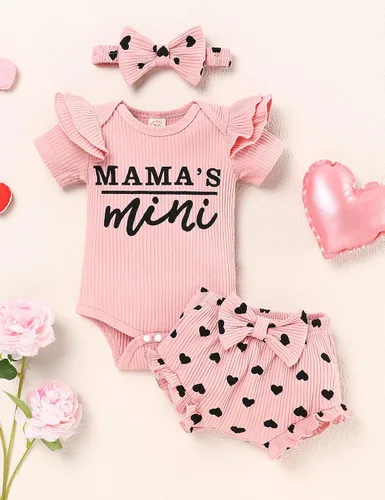 Miniatura 2 de bilison Conjunto de 3 piezas de ropa de bebé para niñas y niñas recién nacidas con letras divertidas y pantalón floral con diadema para niñas recién