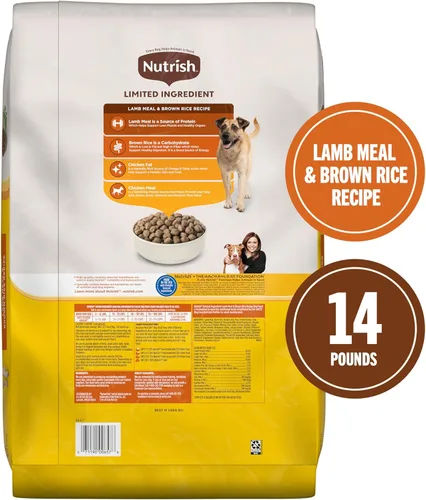 Miniatura 3 de Nutrish - Comida seca para perros con ingredientes limitados, receta de carne de cordero y arroz integral, bolsa de 14 lb, el embalaje puede variar