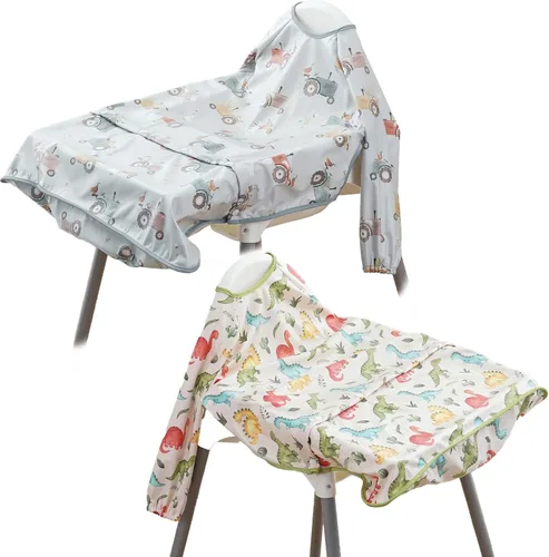 Miniatura 11 de Paquete de 2 baberos de bebé de manga larga, overol para comer, impermeable, se fija a la silla alta y la mesa, edades de 1 a 3 años