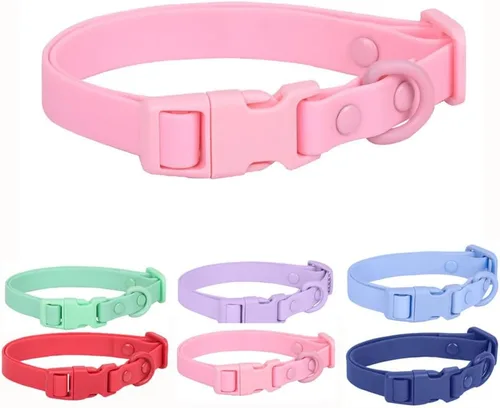 Miniatura 8 de Collar de silicona negra para perros, collares de goma de PVC de plástico impermeable, lavable con hebilla de liberación rápida, collares