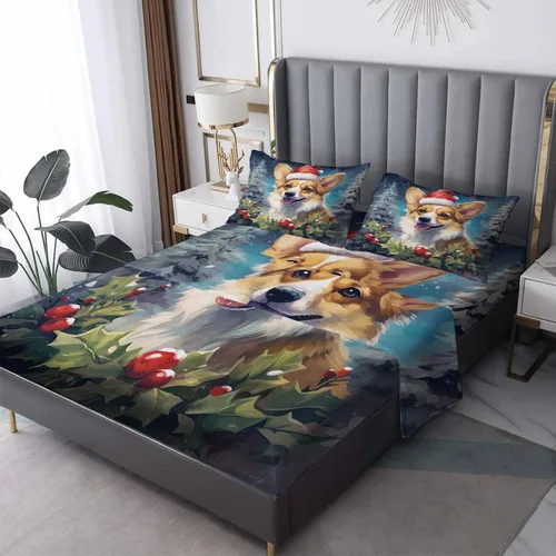 Miniatura 7 de Sábanas para perros tamaño individual – Sábanas y fundas de almohada de copo de nieve – 100% microfibra, estampado de alta cantidad de hilos, sábana