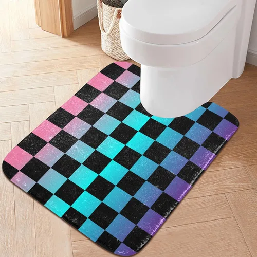 Miniatura 21 de Tapete de baño a cuadros negros y morados, suave, absorbente, lavable, tapete de baño para suelo de baño, tapete de baño antideslizante para baño