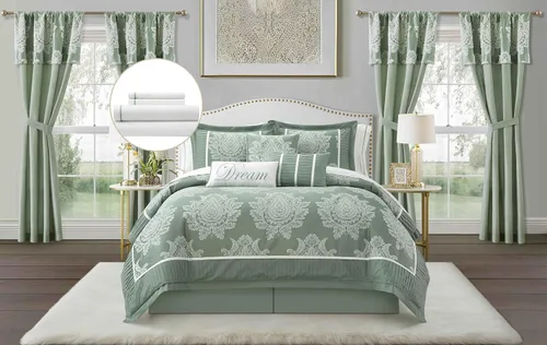 Miniatura 20 de Grand Avenue - Juego de edredón beige tamaño Queen, jacquard con juego de ropa de cama a juego de piezas sólidas, para todas las estaciones, faldón