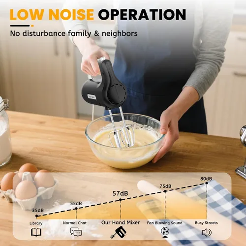 Miniatura 7 de Lord Eagle Batidora de mano eléctrica de 5 velocidades, batidora de mano compacta de 300 W, batidor de huevos de cocina portátil con 5 accesorios
