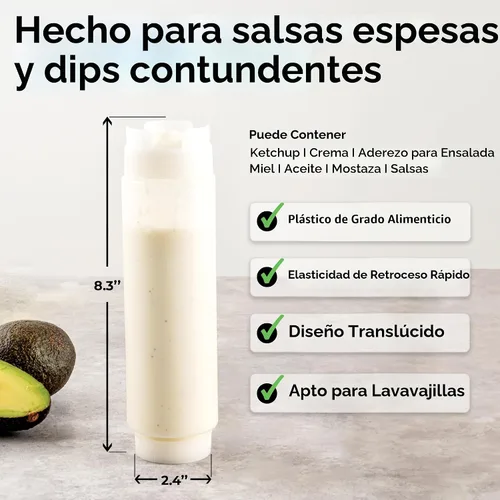 Miniatura 2 de Restaurantware Botella de presión invertida de plástico de 16oz. FIFO con tapas de recarga y dispensación - Primero en entrar, primero en salir