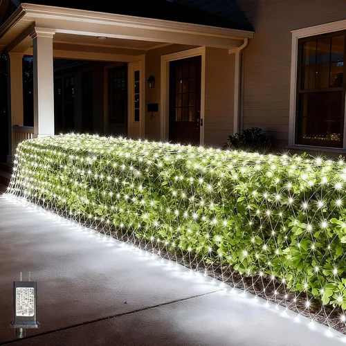 Miniatura 13 de LitHome Luces de red de Navidad de 14.8 x 5 pies, 300 luces LED de red blanca cálida, 8 modos de conexión, malla gigante impermeable de Navidad