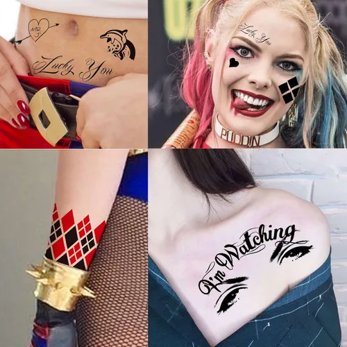 Miniatura 4 de TASROI 5 hojas de calcomanías de tatuaje HQ Joker para mujeres, hombres y adultos, tatuajes temporales de Halloween, kit de maquillaje de cara