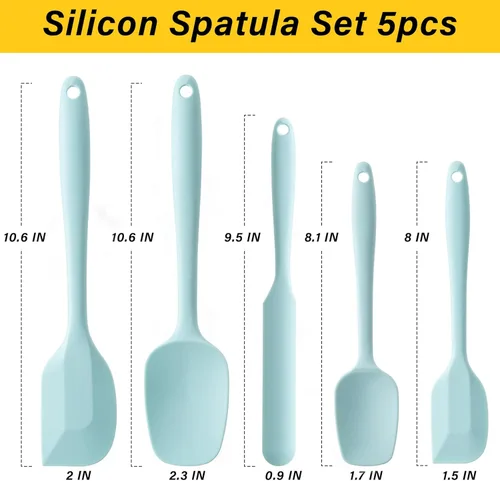 Miniatura 2 de Juego de espátulas de silicona, 5 espátulas de goma de grado alimenticio para hornear, cocinar y mezclar, resistentes al calor, antiadherentes, Azul