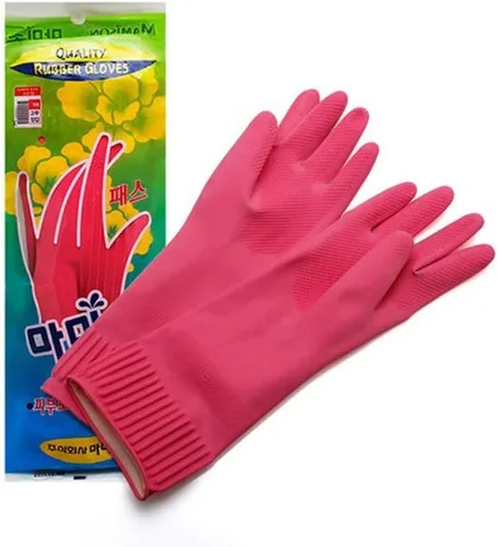 Miniatura 7 de Guantes de goma de cocina de calidad Mamison (1 par, pequeño). Guantes de goma de látex natural reutilizables y antideslizantes para cocina
