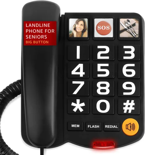 Miniatura 9 de Uvital Teléfono de botón grande para personas mayores, teléfono fijo con cable con 9 botones grandes de marcación de un solo toque, llamadas