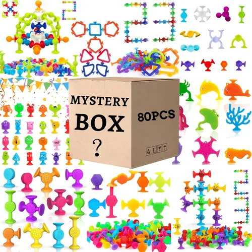 Juego de 80 juguetes con ventosa, múltiples estilos enviados al azar, sorpresa a juego, estilos ricos, colores brillantes, juguetes de baño,