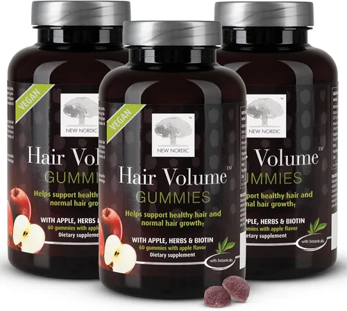 NEW NORDIC Gomitas de volumen para el cabello, 2500 mcg de biotina, suplemento diario de vitaminas para el cabello para apoyar el cabello, la piel y