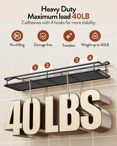 Miniatura 4 de Orimade Organizador adhesivo para baño, cesta de almacenamiento de ducha, estante de especias de cocina, sin perforaciones, acero inoxidable SUS304