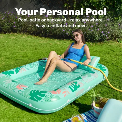 Miniatura 3 de SLOOSH Flotador inflable para tumbona de piscina, 70 x 46 pulgadas, flotadores de piscina para adultos con almohada, flotador 4 en 1 para balsa