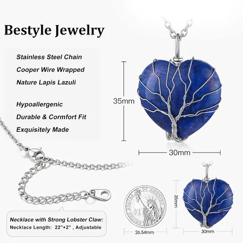 Miniatura 7 de Bestyle Collar de cristal curativo envuelto en árbol de la vida, colgante de piedra natal de 12 meses para parrillas de mujer, joyería de piedras