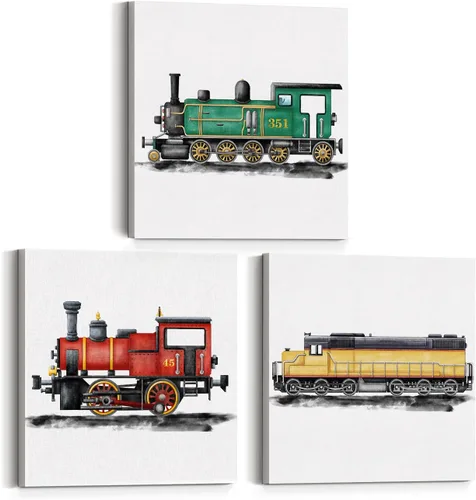Miniatura 6 de Juego de 3 lienzos artísticos de tractores y vehículos agrícolas para cuarto de bebé, pinturas enmarcadas, impresiones de acuarela, viejos camiones
