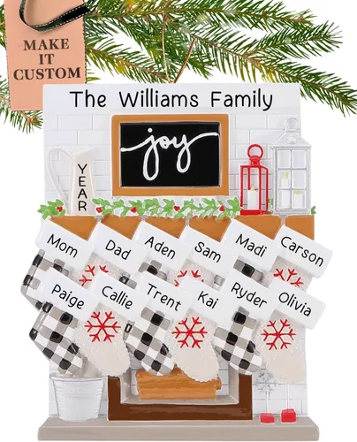 Miniatura 11 de Adorno personalizado para familia grande de 10 personas 2025 Personalización gratuita en 24 horas Adornos navideños de chimenea grabados