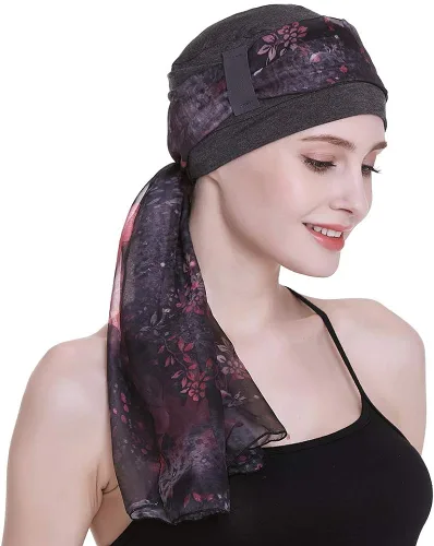 Miniatura 5 de Elegante gorro de quimioterapia con bufandas sedosas para mujeres con cáncer para pérdida de cabello