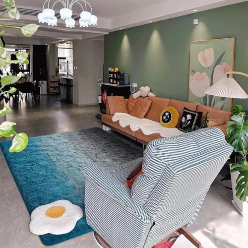 Miniatura 8 de DweIke Alfombras esponjosas de lujo para niños para sala de estar, dormitorio, 4 x 6 pies, alfombra de área negra y azul para niñas y niños, Azul