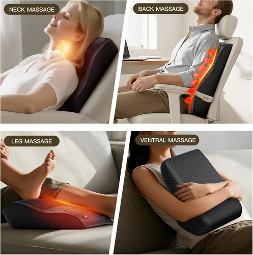 Miniatura 8 de Masajeador de espalda con calor, almohada de masaje amasador 3D para cuello, espalda, hombro, pierna, inalámbrico y portátil para casa y oficina
