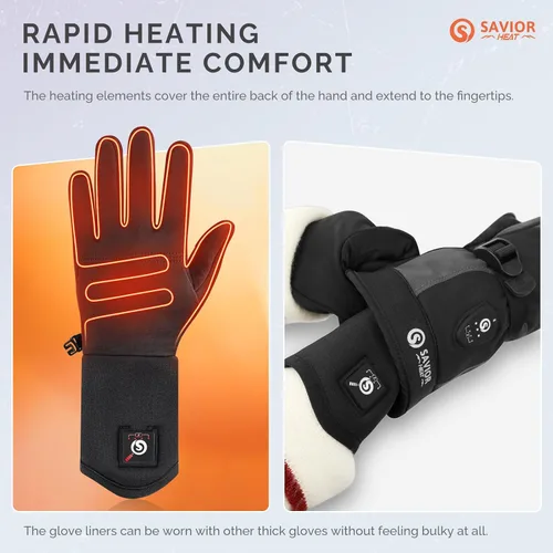 Miniatura 4 de SAVIOR HEAT Guantes con calefacción ultradelgados, recargables eléctricos, calefacción completa de manos y puntas de los dedos