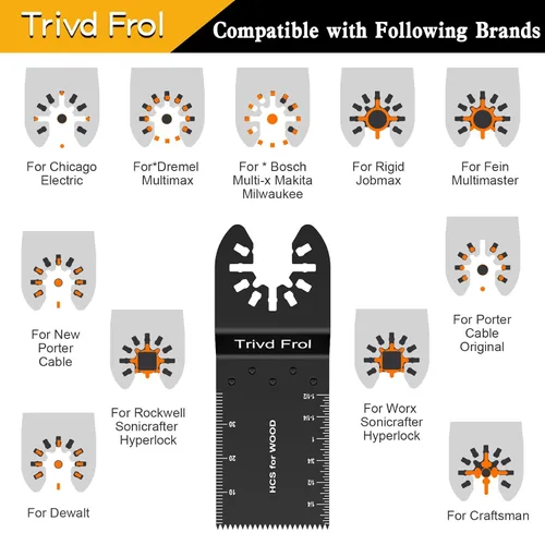 Miniatura 6 de Trivd Frol 100 piezas de hojas de sierra oscilantes, hojas de multiherramienta universales profesionales de titanio para madera, plásticos, metal