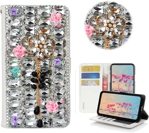 Miniatura 28 de Bling - Funda tipo cartera para teléfono compatible con Samsung Galaxy Z Fold 3 5G, elegante, hecha a mano, atrapasueños con colgante de perlas