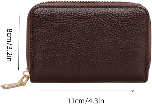 Miniatura 3 de Funda organizadora para tarjetas de crédito, cartera compacta de seguridad con cremallera pequeña, Marrón, Estuche para tarjetas