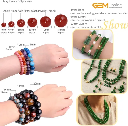Miniatura 5 de GEM-Inside Cuentas sueltas de jade verde natural de 2 mm de Taiwán, cuentas espaciadoras diminutas para hacer joyas de bricolaje, 15" Jade verde