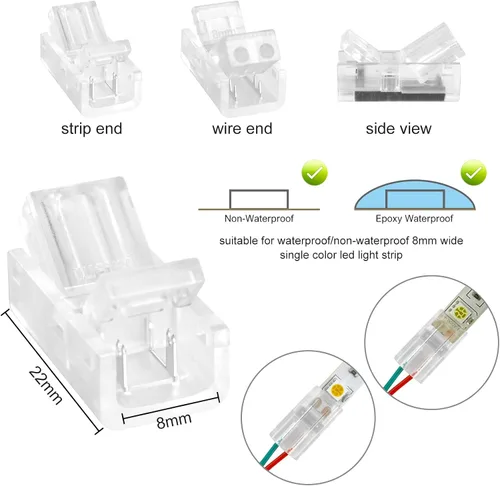 Miniatura 2 de RGBZONE 10 conectores de tira LED de 2 pines, 0.315 in de ancho, sin cables, sin cables, sin soldadura, conector rápido para tiras de luz LED de un