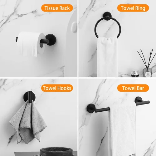 Miniatura 2 de Juego de Accesorios de Baño Negro de 10 Piezas, Juego de Barras de Toalla de Acero Inoxidable Negro Mate, Incluye 2 Barras de Toalla de 16'', 4