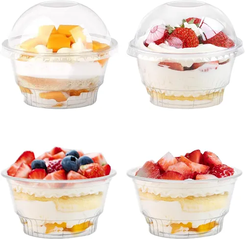 Miniatura 4 de Lyellfe Paquete de 100 tazas de postre con tapas de cúpula, vasos de plástico transparente de 5 onzas, tazas de helado desechables para llevar