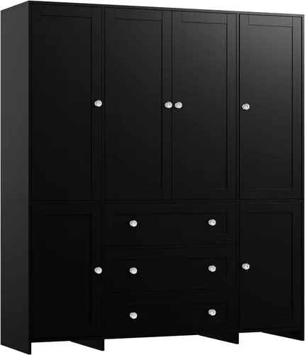 Miniatura 9 de VOWNER Armario de clóset con cajones y espejo, gabinete de almacenamiento de ropa de 71" con barra para colgar, armario de clóset de madera de 6
