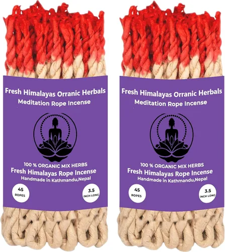 Paquete de cuerdas de incienso tibetanas de meditación de 45 x 2 pulgadas ~ Incienso del Himalaya enrollado a mano hecho de hierbas orgánicas del