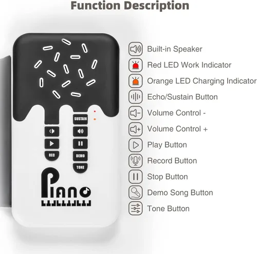 Miniatura 7 de POGOLAB Piano de teclado enrollable de 49 teclas, teclado plegable eléctrico digital portátil, recargable, 8 tonos, 6 canciones de demostración Arco