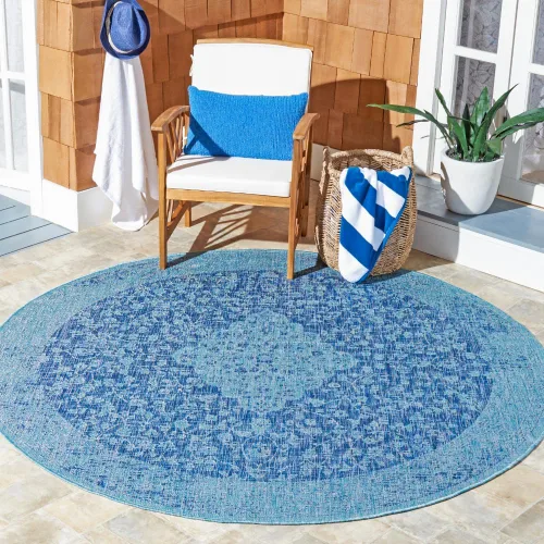 Miniatura 18 de SAFAVIEH Alfombra lavable para exteriores, colección Courtyard de 2.3 x 6.7 pies, color verde azulado y crema, no desprende pelusa y es fácil
