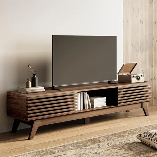 Miniatura 8 de AODK Soporte de TV de 59 pulgadas para televisores de 55/60/65 pulgadas, moderno centro de entretenimiento acanalado de mediados de siglo