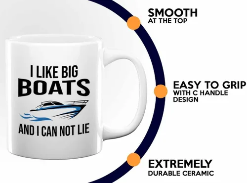 Miniatura 4 de Taza de café Boat Lover de 11 onzas, color blanco, con texto en inglés "I like Big Boats" (I like Big Boats), para amantes del lago, amante del mar