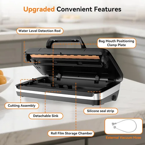 Miniatura 6 de Newise Máquina selladora al vacío de 85 Kpa, regalos de cocina de Navidad, 10 en 1, ahorrador de alimentos completamente automático con mango