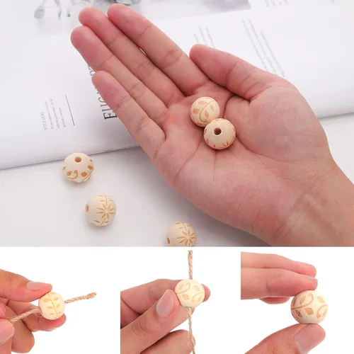 Miniatura 3 de 60 cuentas de madera tallada de 0.78 pulgadas se utilizan para hacer artesanías, y las cuentas de madera sin procesar se utilizan para hacer