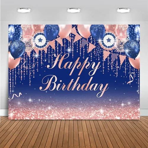 Mocsicka Telón de fondo azul y oro rosa con purpurina para decoración de fiesta de cumpleaños Bokeh, suministros para fiestas de cumpleaños, fondos
