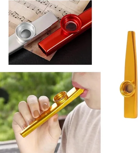 Miniatura 7 de Fansjoy Kazoos - Paquete de 6 instrumentos musicales de metal Kazoos con 12 membranas de flauta para principiantes amantes de la música