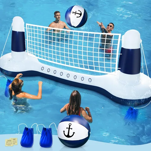 Juego de flotador inflable grande de red de voleibol con bola de anclaje de 9 pulgadas, 2 bolsas de peso y diseño de yate, juguete flotante de