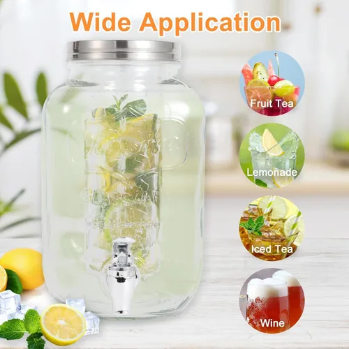 Miniatura 8 de Dispensadores de bebidas de vidrio de 1 galón para fiestas, juego de 2, dispensador de bebidas con infusor y soporte de frutas, dispensador de jugo