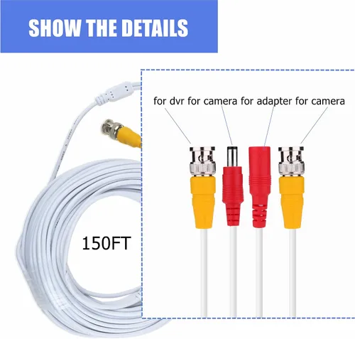 Miniatura 3 de Reemplazo blanco del cable de extensión BNC de 150 pies para el sistema de seguridad Wisenet SDC-89445BF