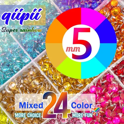 Miniatura 3 de qiipii 24 Color 5mm Piedras de Resina de Cristal de Colores con Parte Trasera Plana para Manualidades, Piedras de Diamantes de Imitación Arcoíris