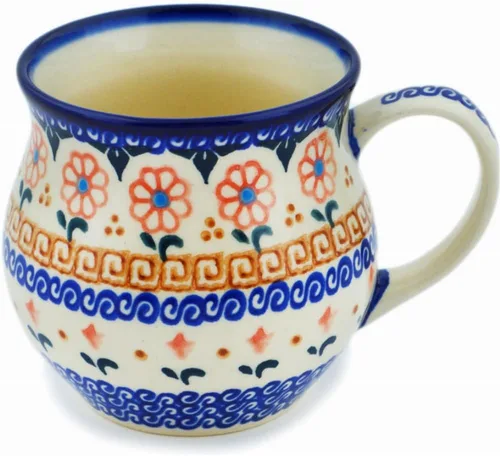 Miniatura 2 de Auténtica taza de burbujas de cerámica polaca de 13 onzas en diseño amarillo hecho a mano en Bolesławiec Polonia por Ceramika Bona + certificado