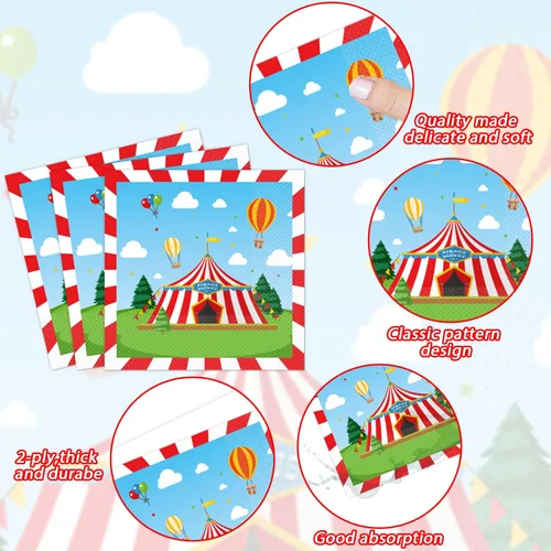 Miniatura 3 de Tevxj Juego de vajilla de circo de 96 piezas con temática de carnaval, platos de postre desechables, platos de fiesta de circo, servilletas