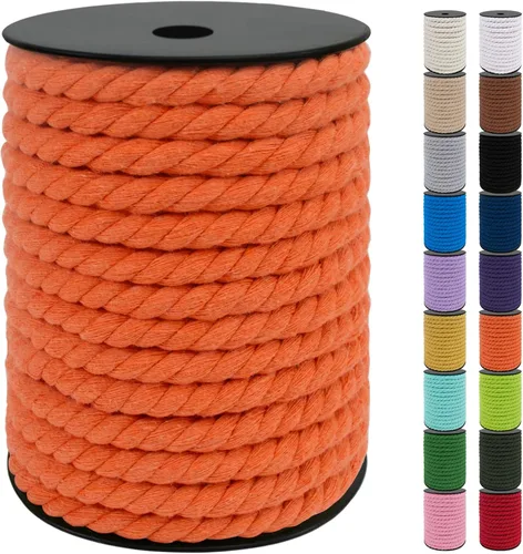 Miniatura 18 de JeogYong Cordón de macramé de 8mm, cuerda de lana de macramé de algodón natural de 131 pies, cordón de algodón trenzado de 3 hebras, hilo de macramé
